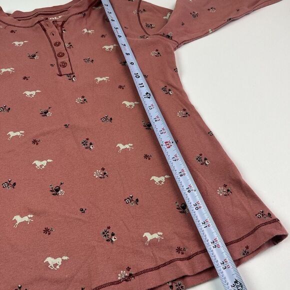 Bit and Bridle Horse Print Thermal Henley Top M Pink Equestrian Cowgirl Country - Picture 7 of 11